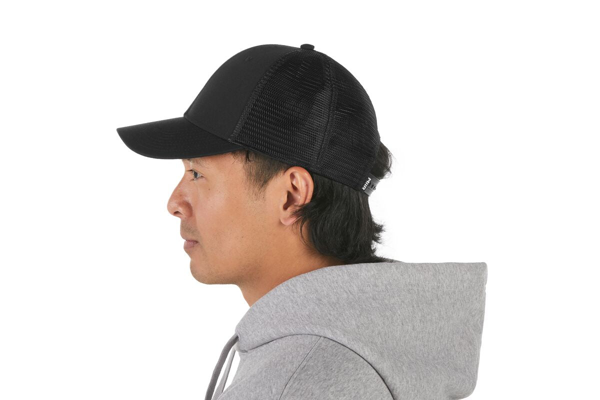 recycled-poly-low-profile-trucker-hat-u4 WebPDP-HAT002002_Recycled_Poly_Low_Profile_Trucker_Hat_Black_Studio_Harper_Studios_0723_Back__HAT002002OS.jpg