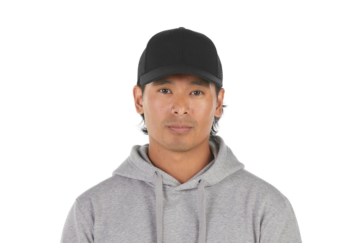 recycled-poly-low-profile-trucker-hat-u4 WebPDP-HAT002002_Recycled_Poly_Low_Profile_Trucker_Hat_Black_Studio_Harper_Studios_0723_Front__HAT002002OS.jpg