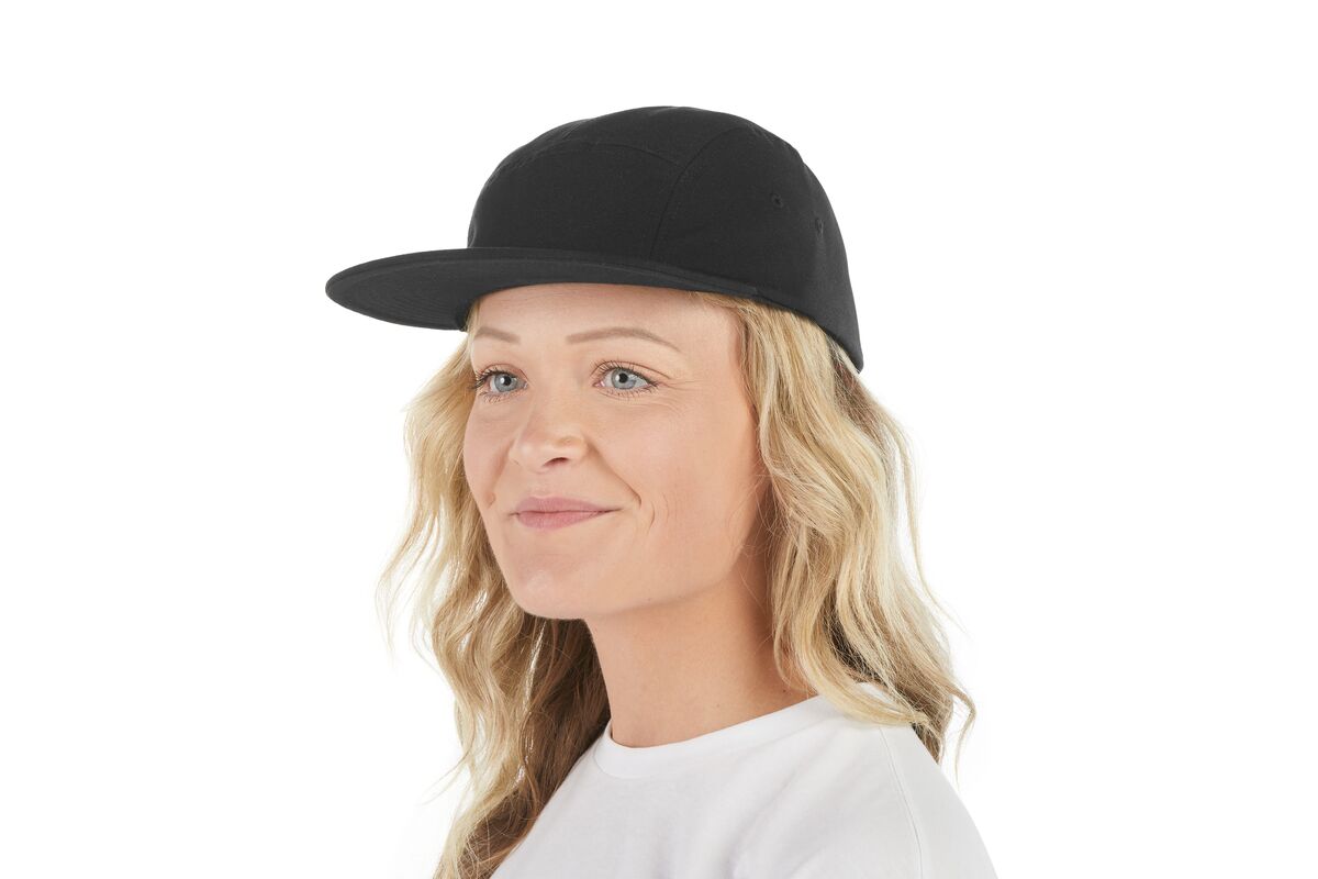recycled-poly-flat-brim-5-panel-hat-w2 WebPDP-HAT003002_Recycled_Poly_Flat_Brim_5Panel_Hat_Black_Studio_Harper_Studios_0723_Front_2__HAT003002OS.jpg