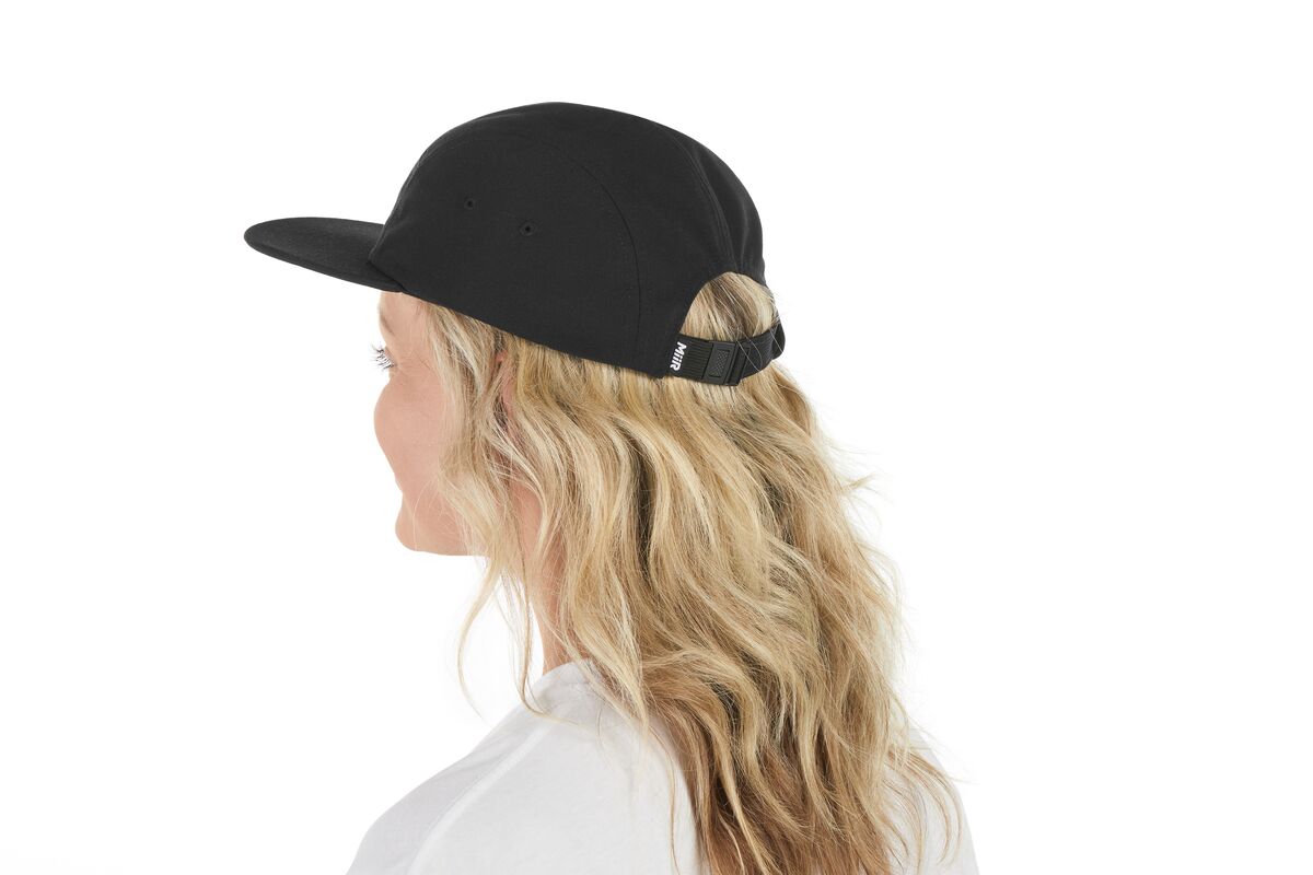 recycled-poly-flat-brim-5-panel-hat-w2 WebPDP-HAT003002_Recycled_Poly_Flat_Brim_5Panel_Hat_Black_Studio_Harper_Studios_0723_Side_2__HAT003002OS.jpg