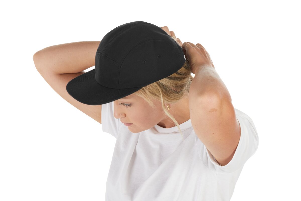 recycled-poly-flat-brim-5-panel-hat-w2 WebPDP-HAT003002_Recycled_Poly_Flat_Brim_5Panel_Hat_Black_Studio_Harper_Studios_0723_Side_4__HAT003002OS.jpg